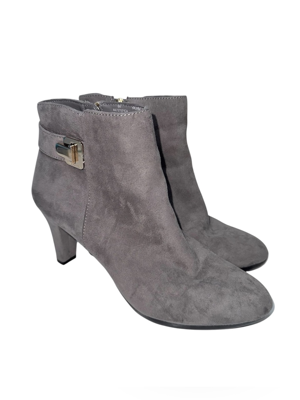 Anne Klein iFlex Heeled Ankle Boots Gray Faux Suede Stiletto Buckle 8 Women’s